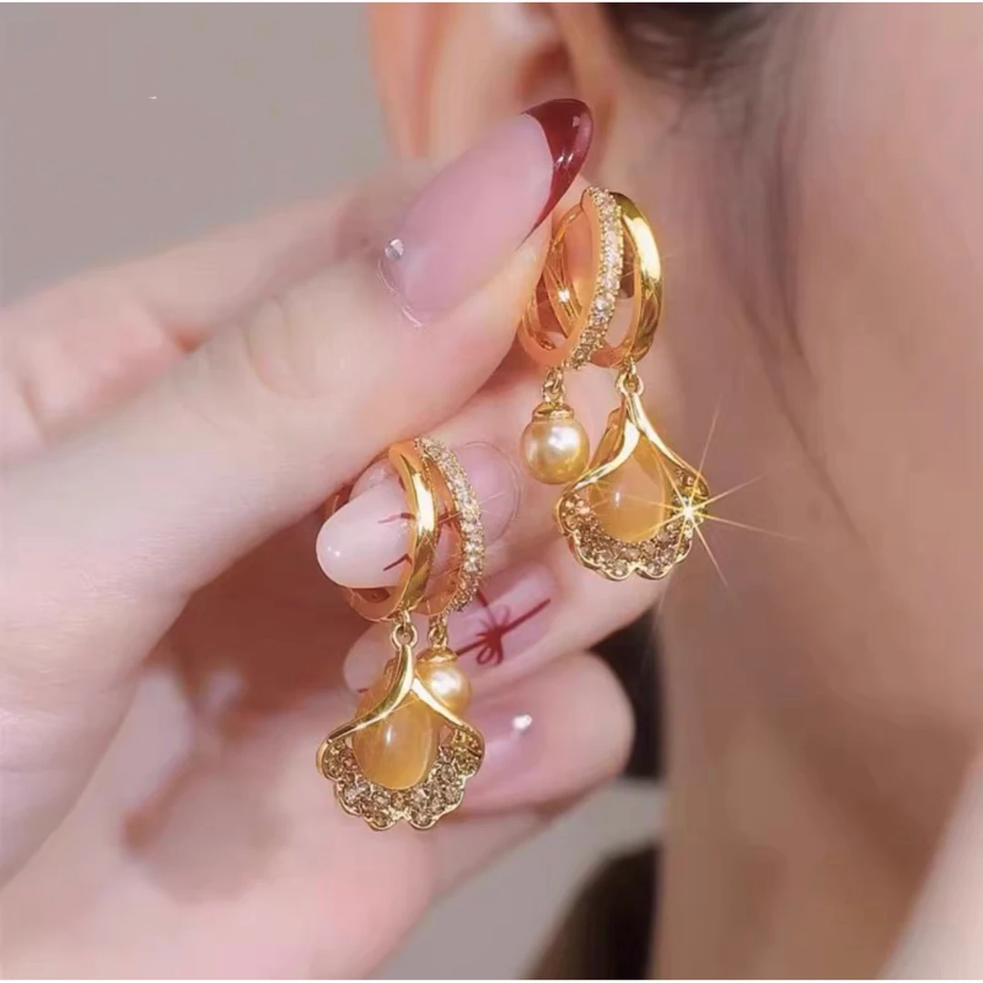 设计感美拉德银杏叶耳扣女气质百搭耳环轻奢-266