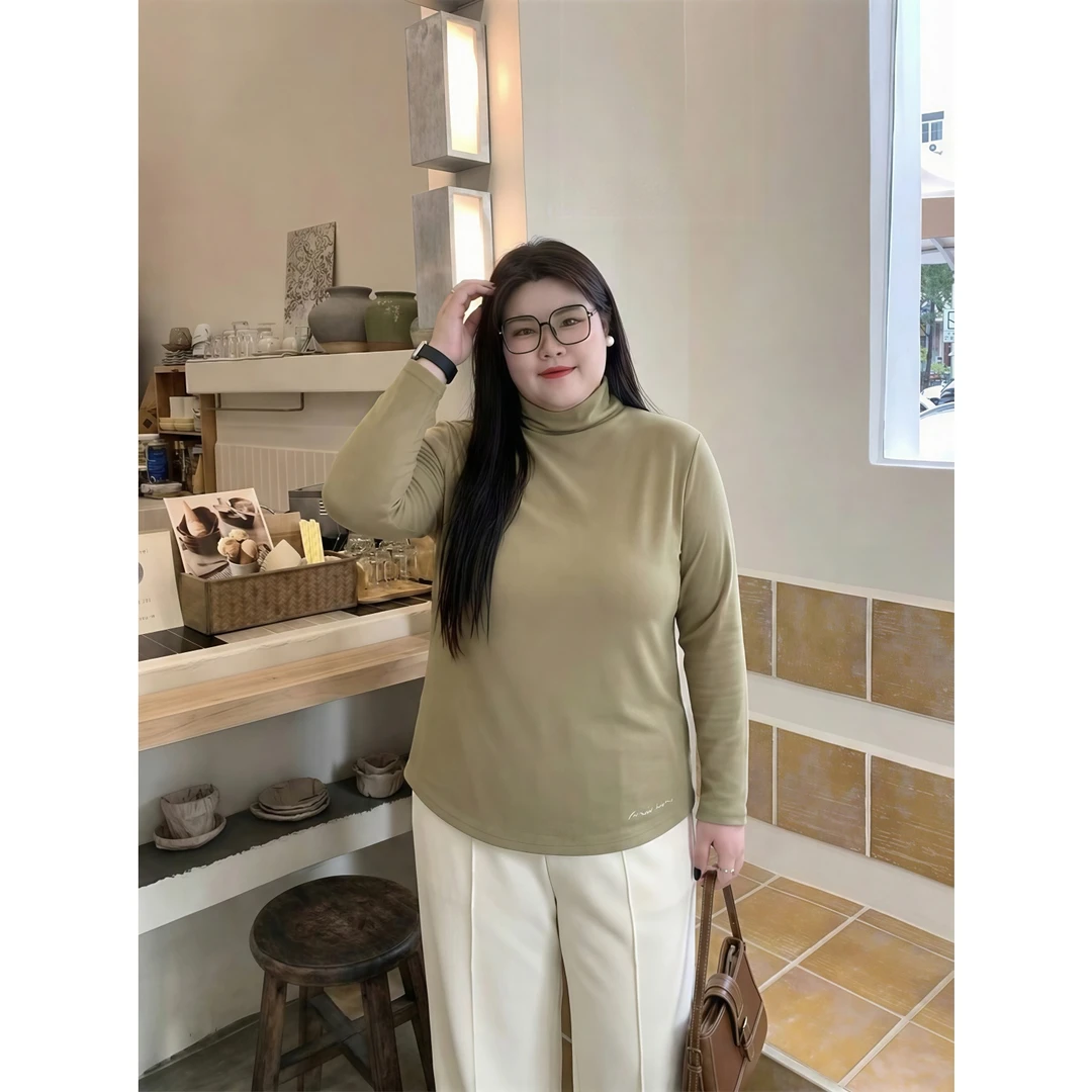 花契“绵绵冰沙”大码女装冬季百搭200斤胖mm时尚修身打底衫16412-X