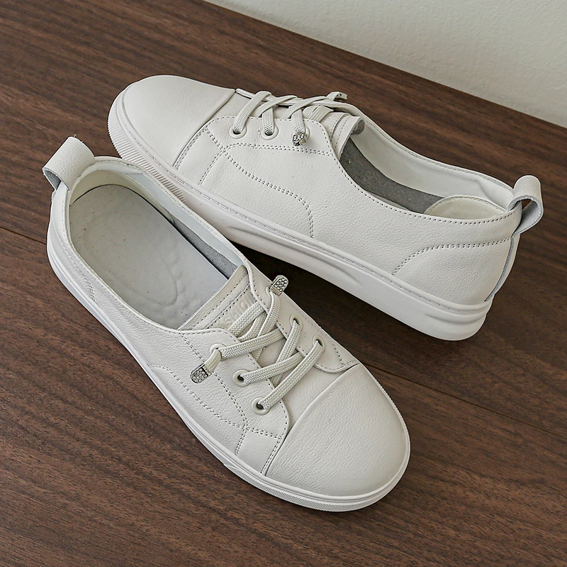 真皮浅口小白鞋女款一脚蹬女鞋平底夏季镂空透气头层牛皮休闲单鞋