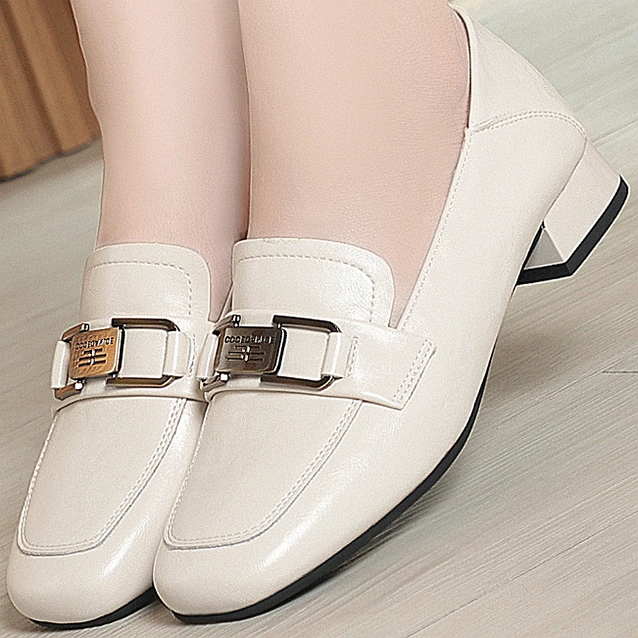 英伦风百搭舒适法式方头一脚蹬四季通用时尚单鞋防滑粗跟妈妈鞋