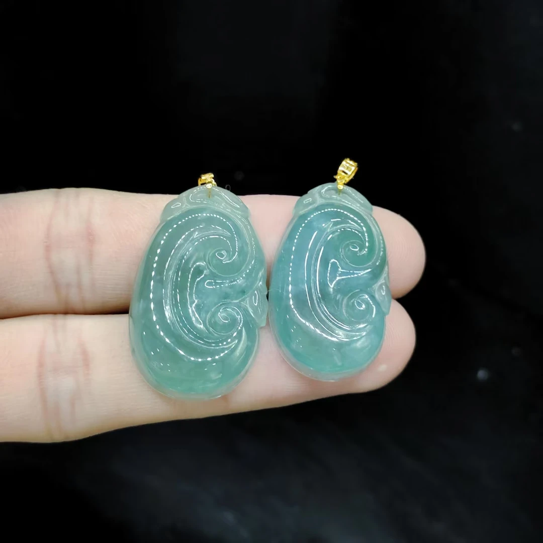 【老三珠宝】18k金翡翠如意吊坠赠链GS【多样性发其一】约30-18-5mm