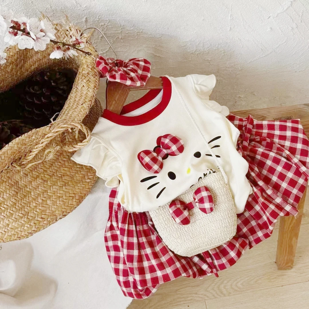 女童夏季新款两件套装韩系时尚爆款可爱飞袖上衣洋气超萌花苞裙潮