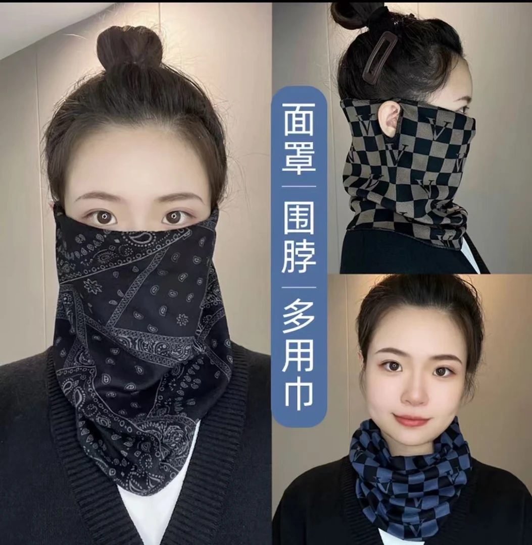 针织围脖冬季女百变挂耳面罩保暖护颈脖套百搭围巾加厚防风寒口罩