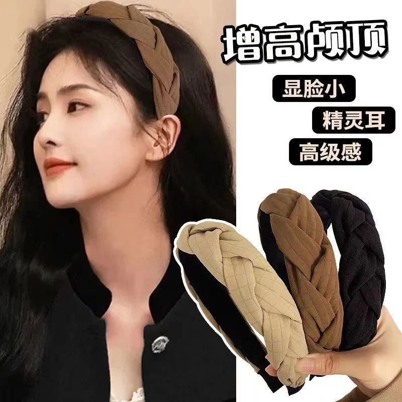 KS时尚布艺麻花辫发箍头饰女外出百秋冬气质发卡高颅顶发卡子发a