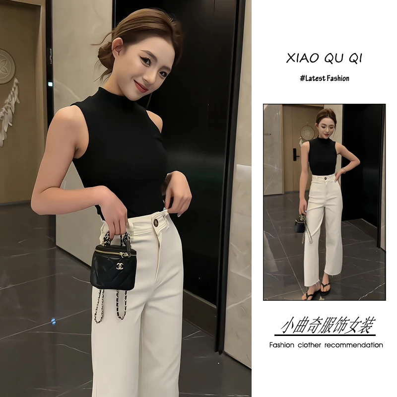 夏季流行穿搭整套新款2025韩系减龄气质简约无袖上衣高腰阔腿裤女