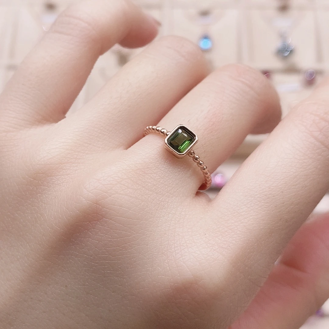 戒指银S925镶嵌碧玺戒指