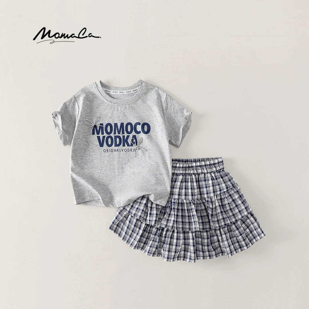 MOMOCO夏季女童中大童学院风格子休闲甜美套装两件套77630784008