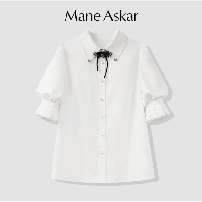 新款气质通勤灯笼袖设计短袖衬衫上衣女款OK0403