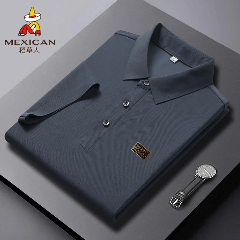 Mexican/稻草人夏季男士POLO衫宽松休闲商务上衣冰丝凉感短袖T恤