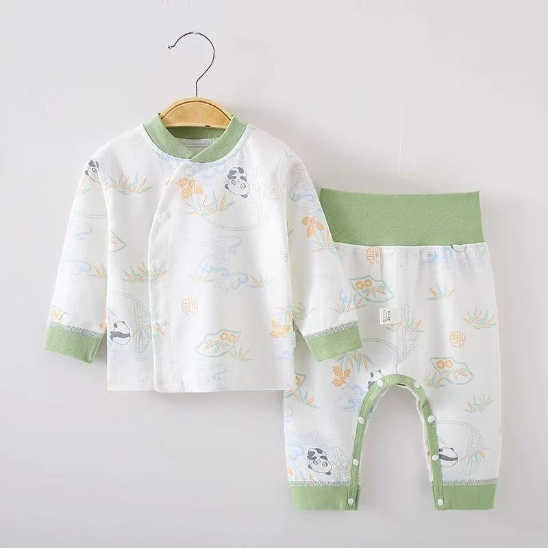 新生儿宝宝分体套装纯棉无骨长袖免脱高腰护肚裤春秋打底秋衣秋裤