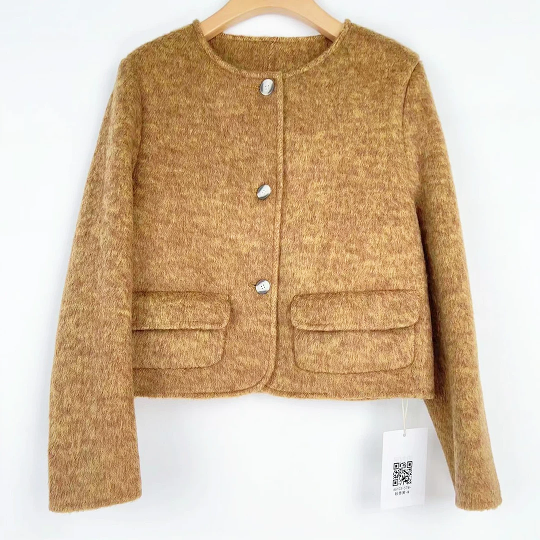 【果缎梅姐专属】新款时尚休闲毛呢外套小香风66103-5TM