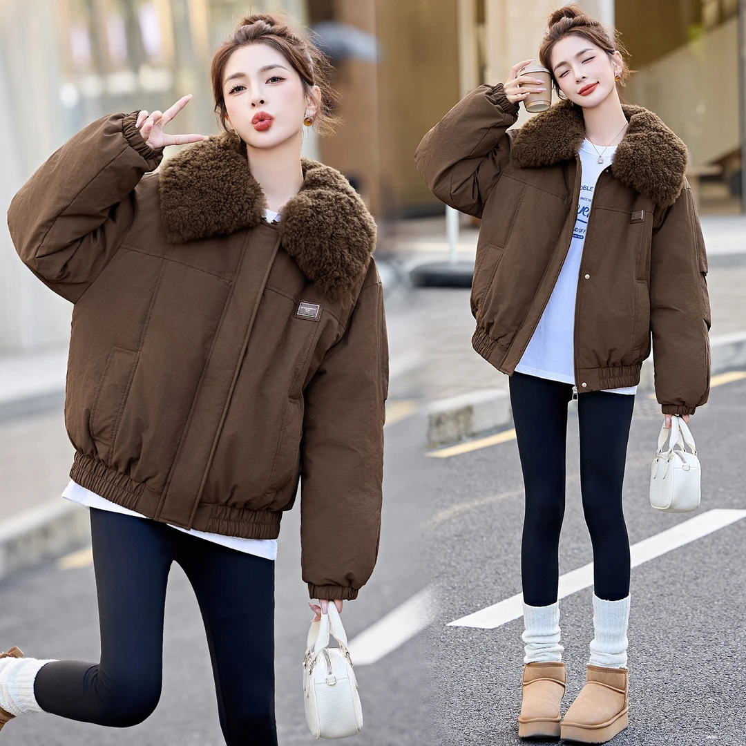 超好看复古简约大毛领短款羽绒服女加厚宽松冬季加厚90白鸭绒外套