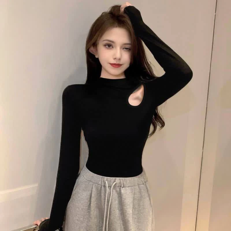 T恤洋气长袖镂空新款穿搭上衣打底显瘦高领可外修身半女内衫秋冬