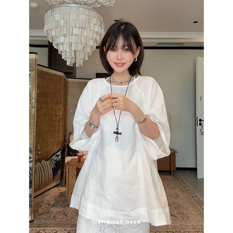 【沙丘回响】100苎麻法式简约宽松轻薄透气松弛感上衣T恤女