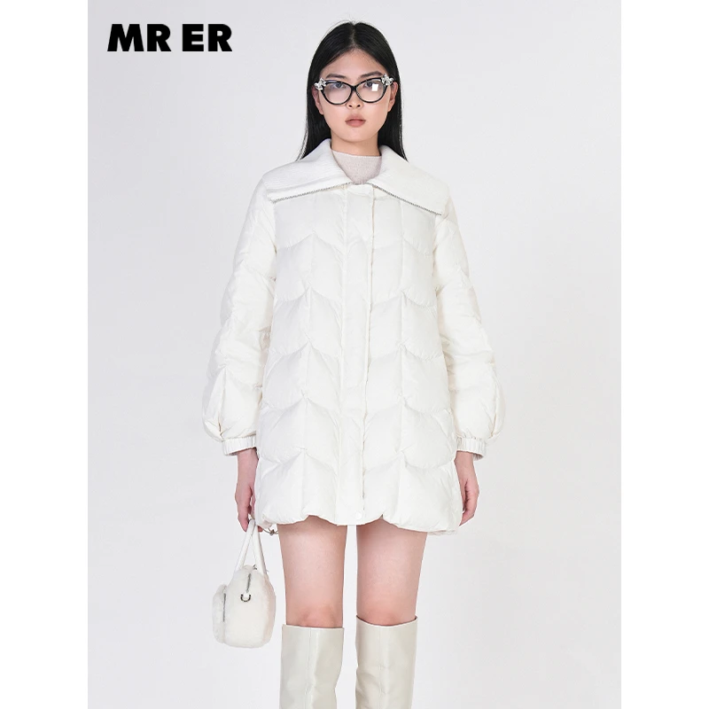 【尚雅专属】设计感大翻领中长款羽绒服外套R4D03234