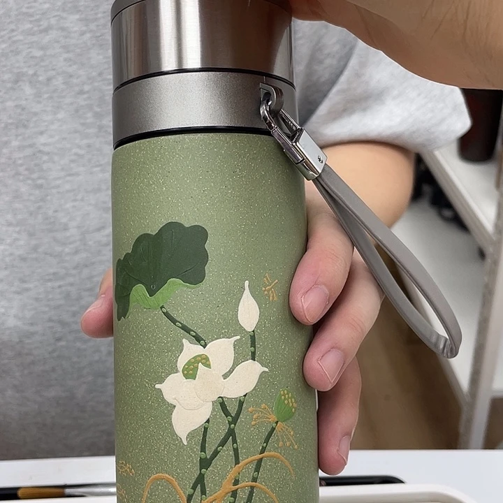 茶杯紫砂豆青便携杯荷花，带杯套