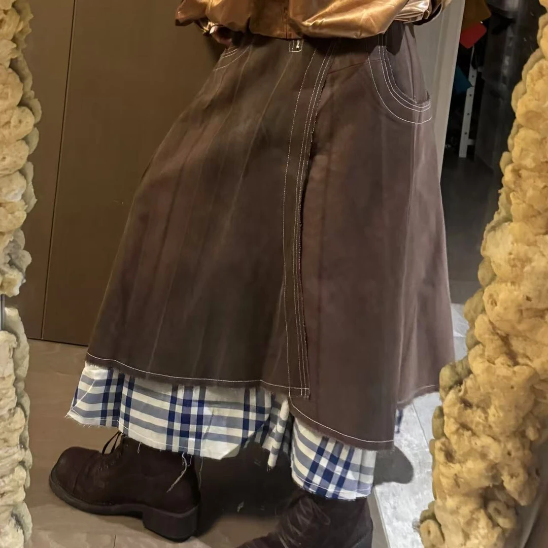 拼接水洗牛仔半身裙