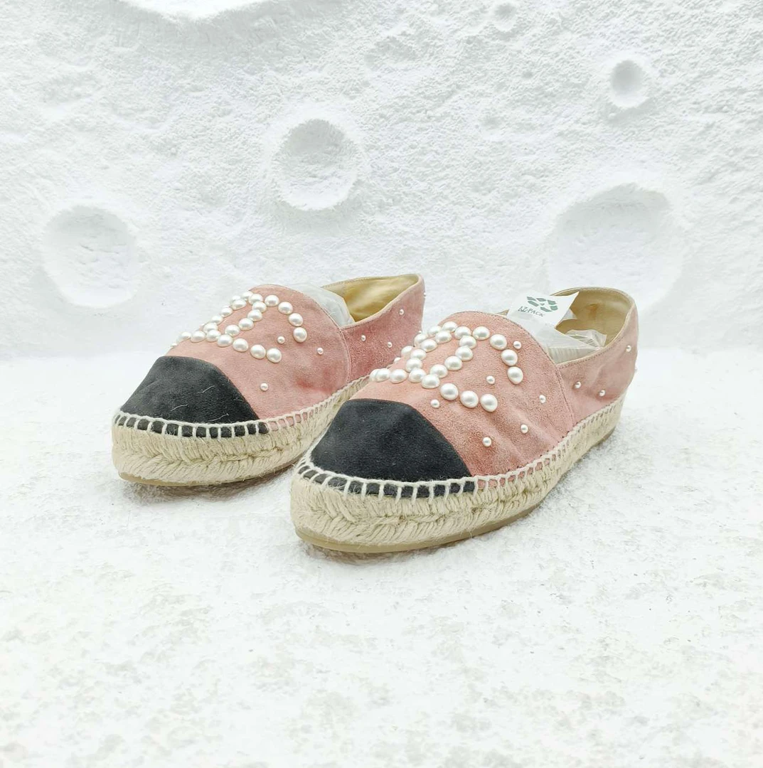 99新 Chanel/香奈儿 37码/粉色珍珠款渔夫鞋/D7481