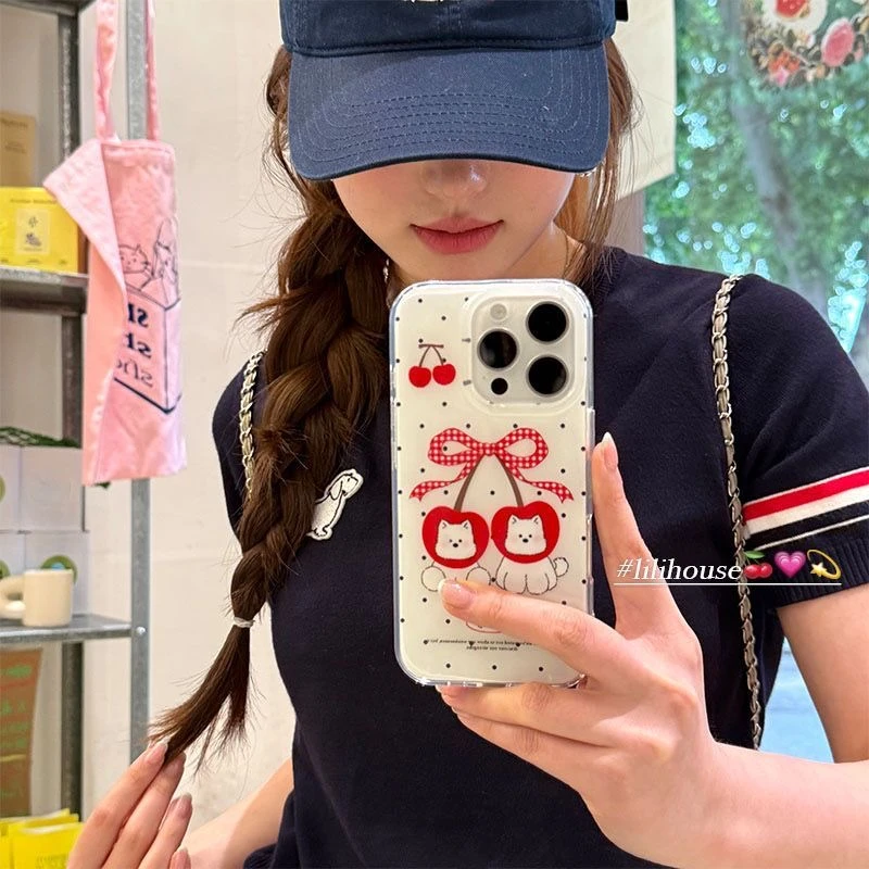 波点樱桃头套西高地适用iPhone16手机壳华为oppo小米15vivo保护套