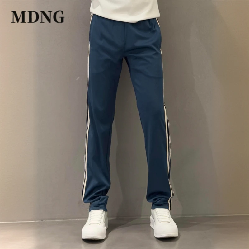 MDNG夏季新款潮流百搭透气男士直筒条纹轻奢垂感男装运动休闲长裤