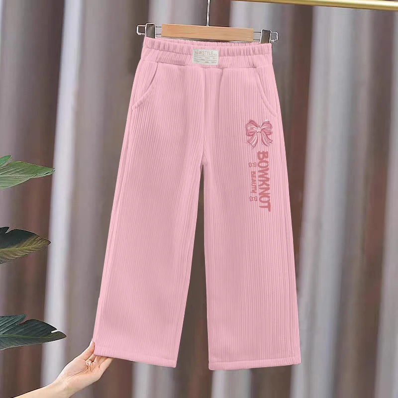 女童秋冬加绒保暖灯芯绒阔腿裤儿童休闲裤中小童外穿百搭裤子