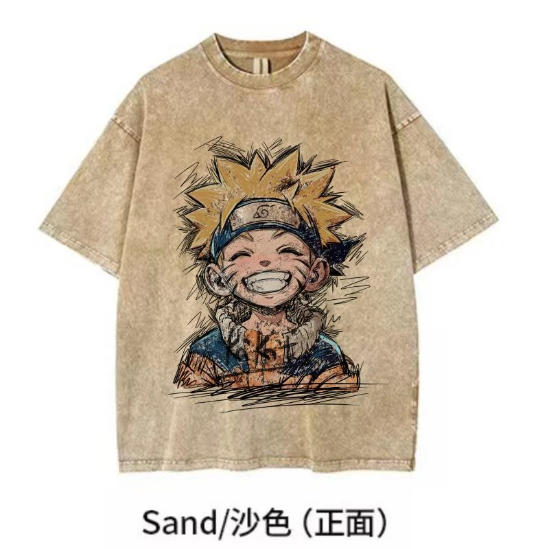 【开心鸣人】}KiKiTee oversize洗水做旧风宽松260g纯棉手绘T恤男女