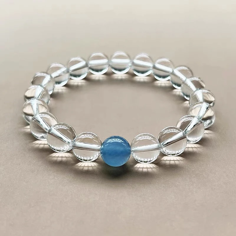 赵露思同款白水晶手链女情侣原石转海蓝珠子天然水晶手串饰品