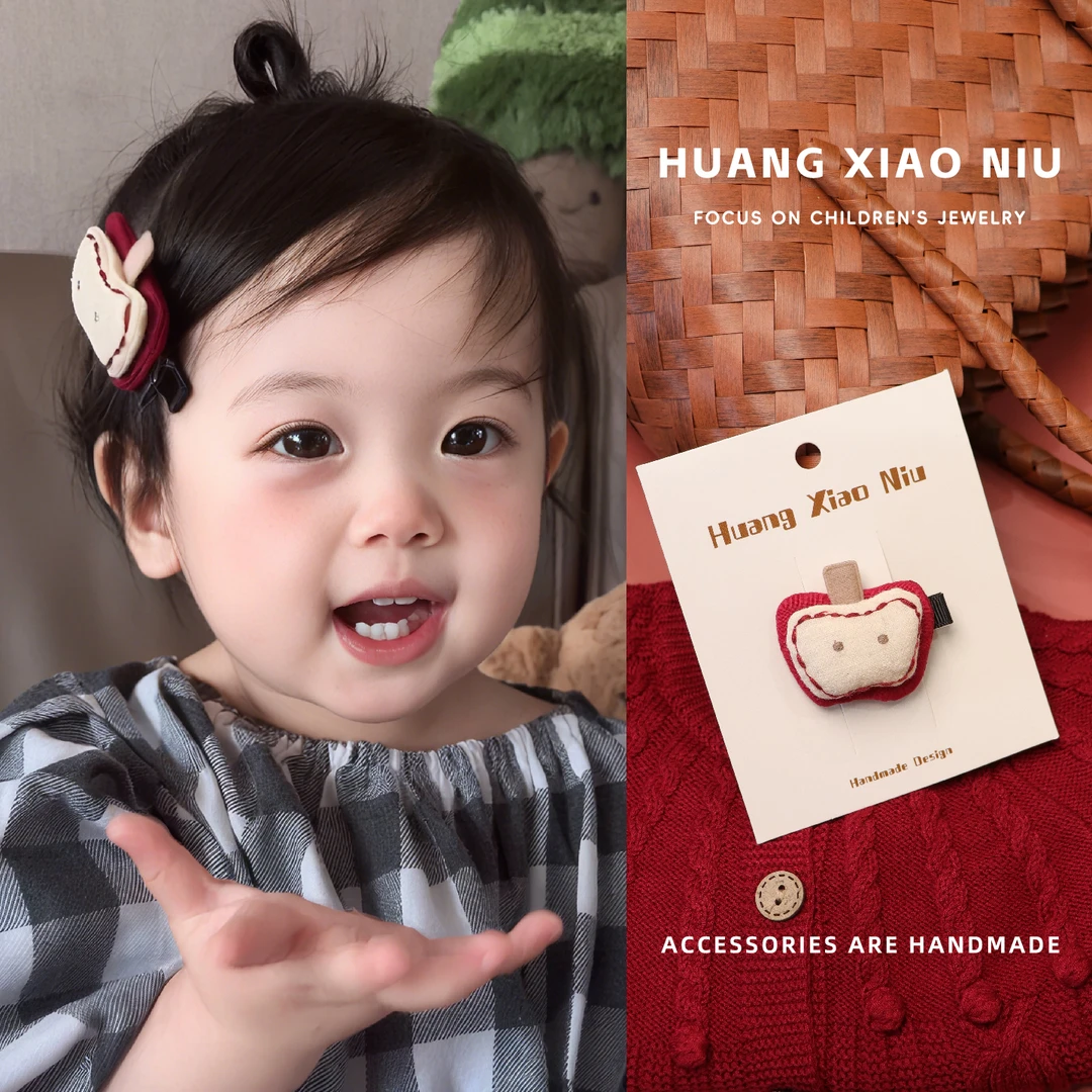 黄小妞秋冬新款宝宝可爱苹果发夹婴儿布艺发卡刘海夹洋气发饰