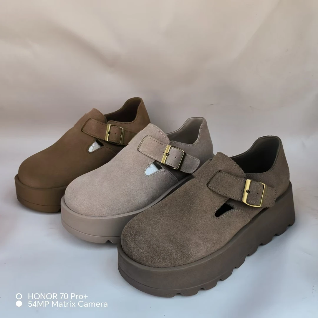 2025新版头层牛皮女士一脚蹬懒人鞋时尚百搭经典厚底全包勃肯鞋