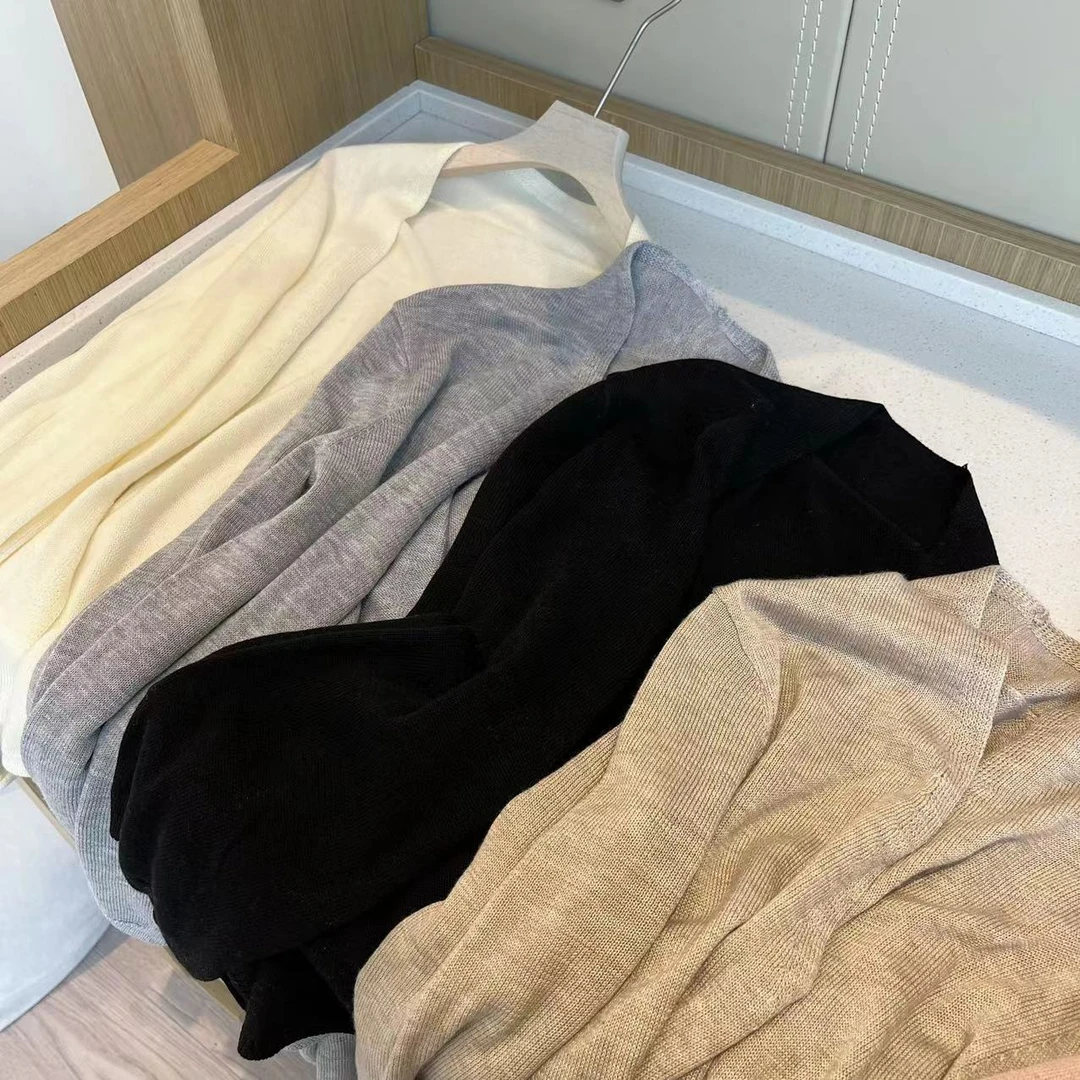 豆子推荐 5302【欧若风】春季简约无扣披肩针织衫百搭纯色外套上衣