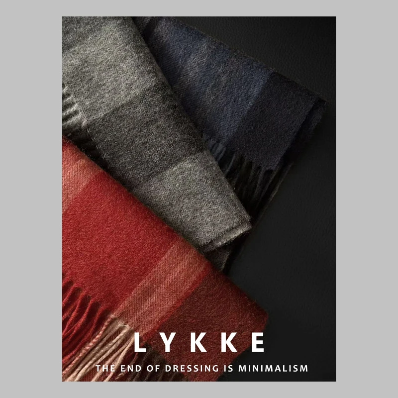 LYKKE 25新款全羊毛复古轻奢英伦风百搭氛围感格纹围巾-E546