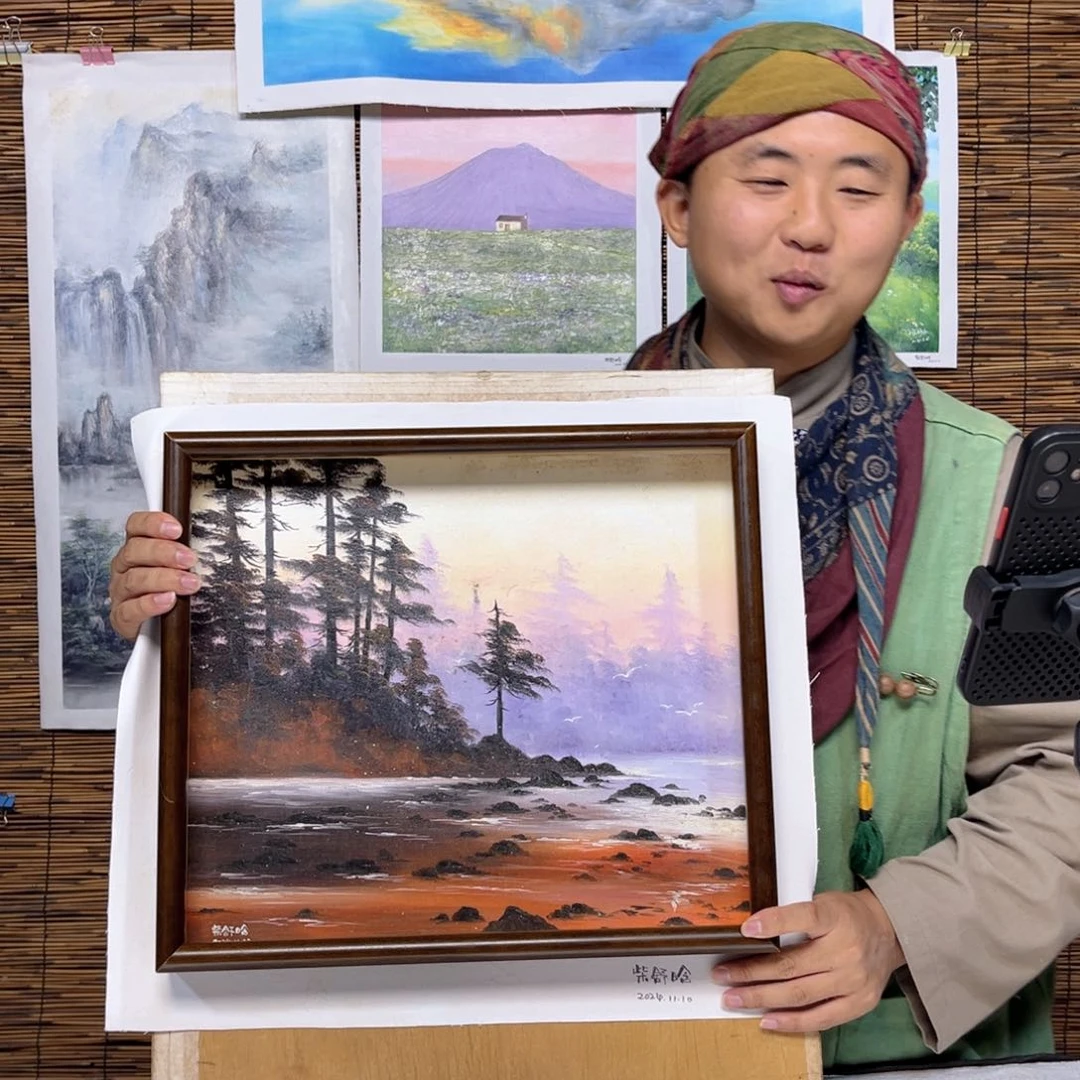 油画行路人小院绘画作品竞拍