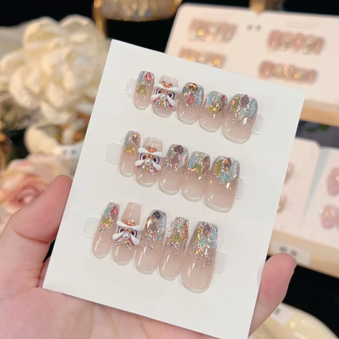 【美拉德龙狮～】纯手工穿戴甲美甲可拆卸指甲贴片10片装XX