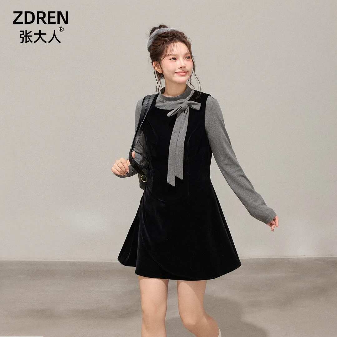 张大人【星野绮梦】大码女装微胖妹妹甜妹感系带打底叠穿丝绒背带裙