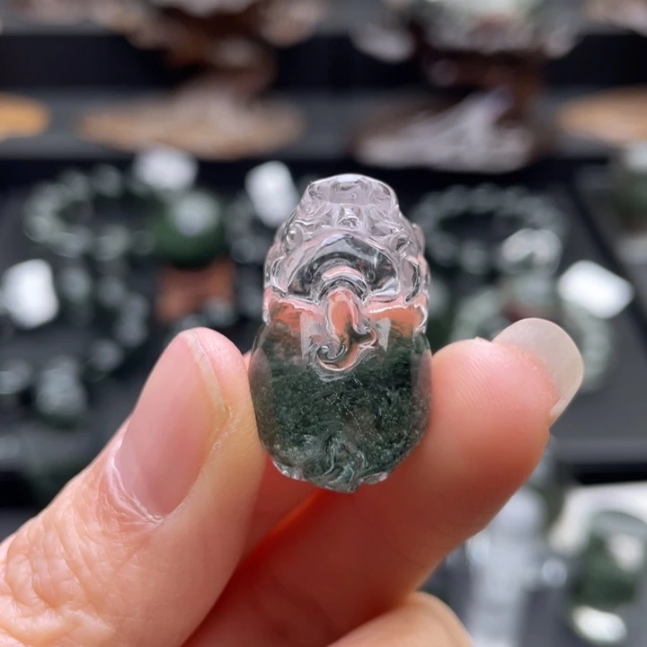 水晶颈饰未镶嵌绿幽灵聚宝盆吊坠貔貅