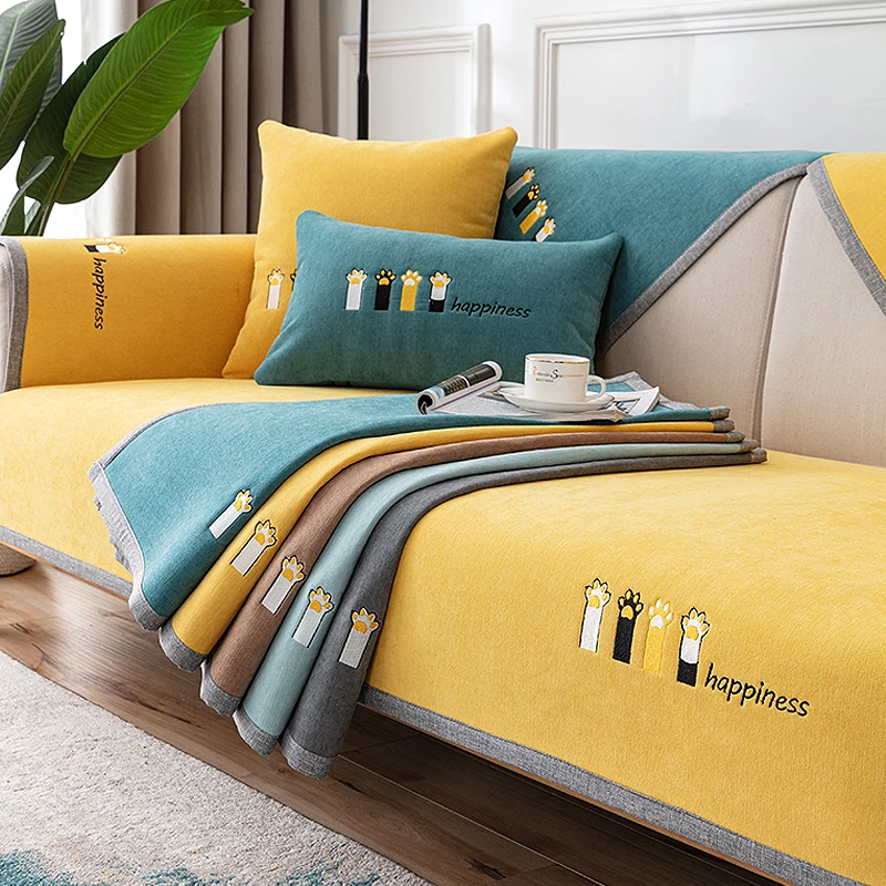 猫爪定制套四季通用雪尼尔简约盖布巾猫爪雪尼尔靠背巾防滑沙发垫