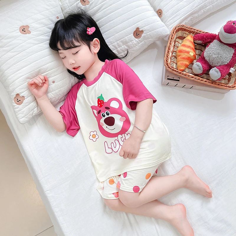 女童睡衣夏季薄款莫代尔女孩空调服套装宝宝短袖短裤儿童家居服夏
