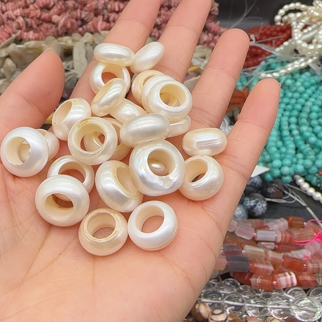 玛瑙/玉髓合金珠宝半成品珍珠跑环2颗