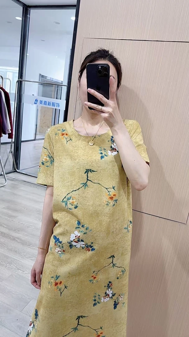 夏日清凉连衣裙文艺中式绵绸长裙显瘦气质6907