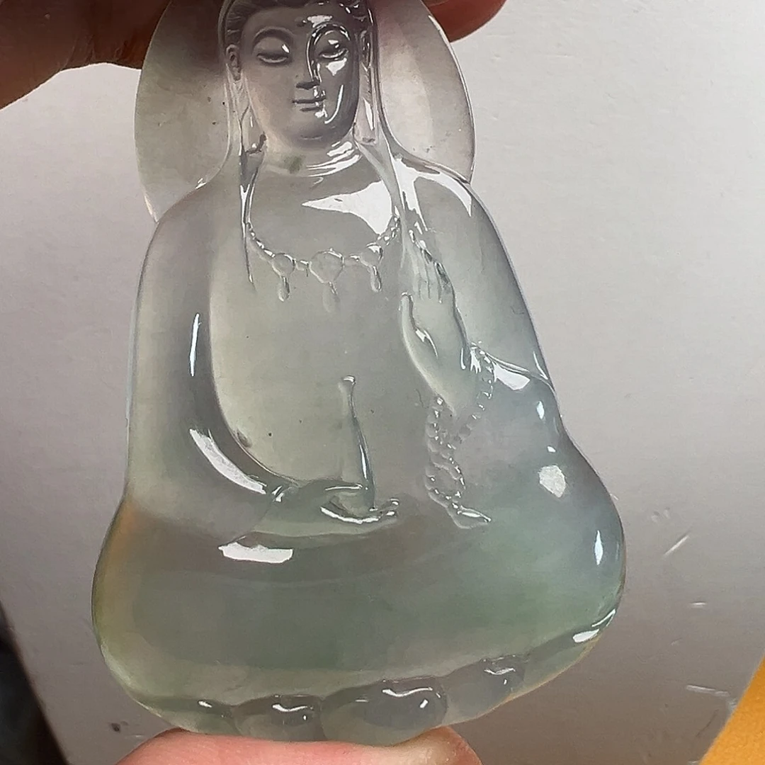 快***人翡翠未镶嵌颈饰冰飘绿素衣观音
