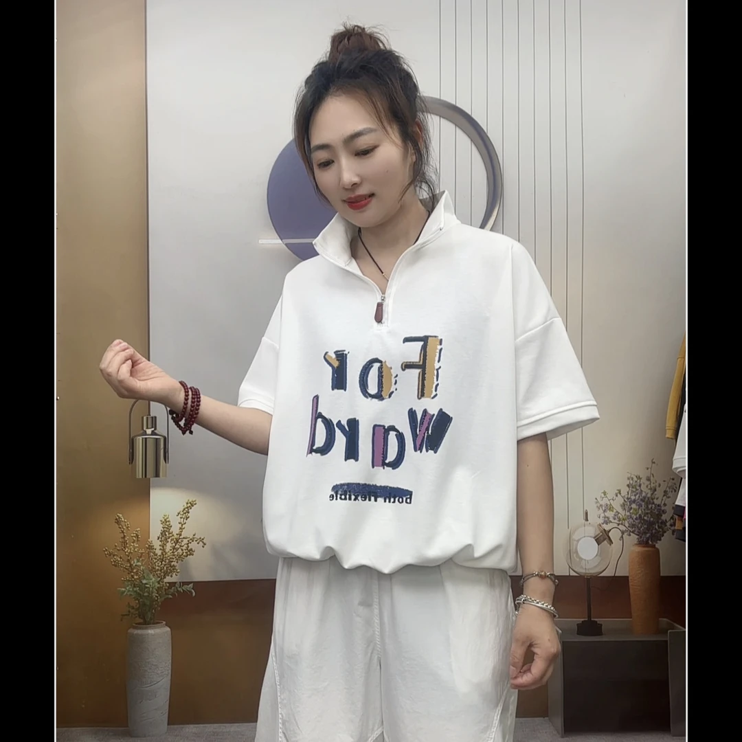 2025新款夏季休闲宽松韩版时尚百搭ol显瘦上衣洋气白色短袖t恤女