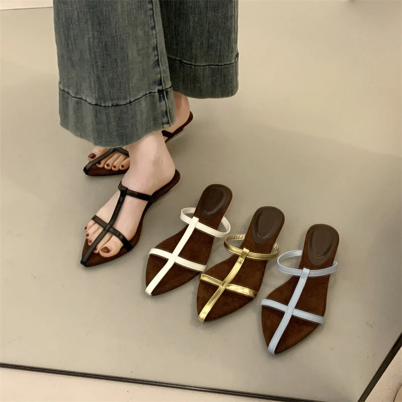 时尚ins潮坡跟凉拖鞋罗马鞋女鞋外穿2025夏季金色法式凉鞋高跟鞋