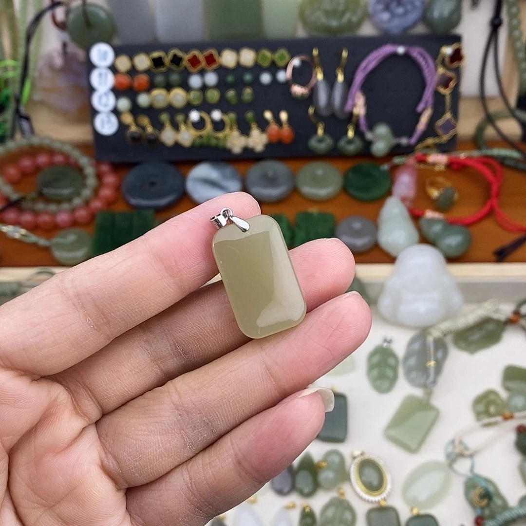 和田玉银S925镶嵌吊坠(不含链)