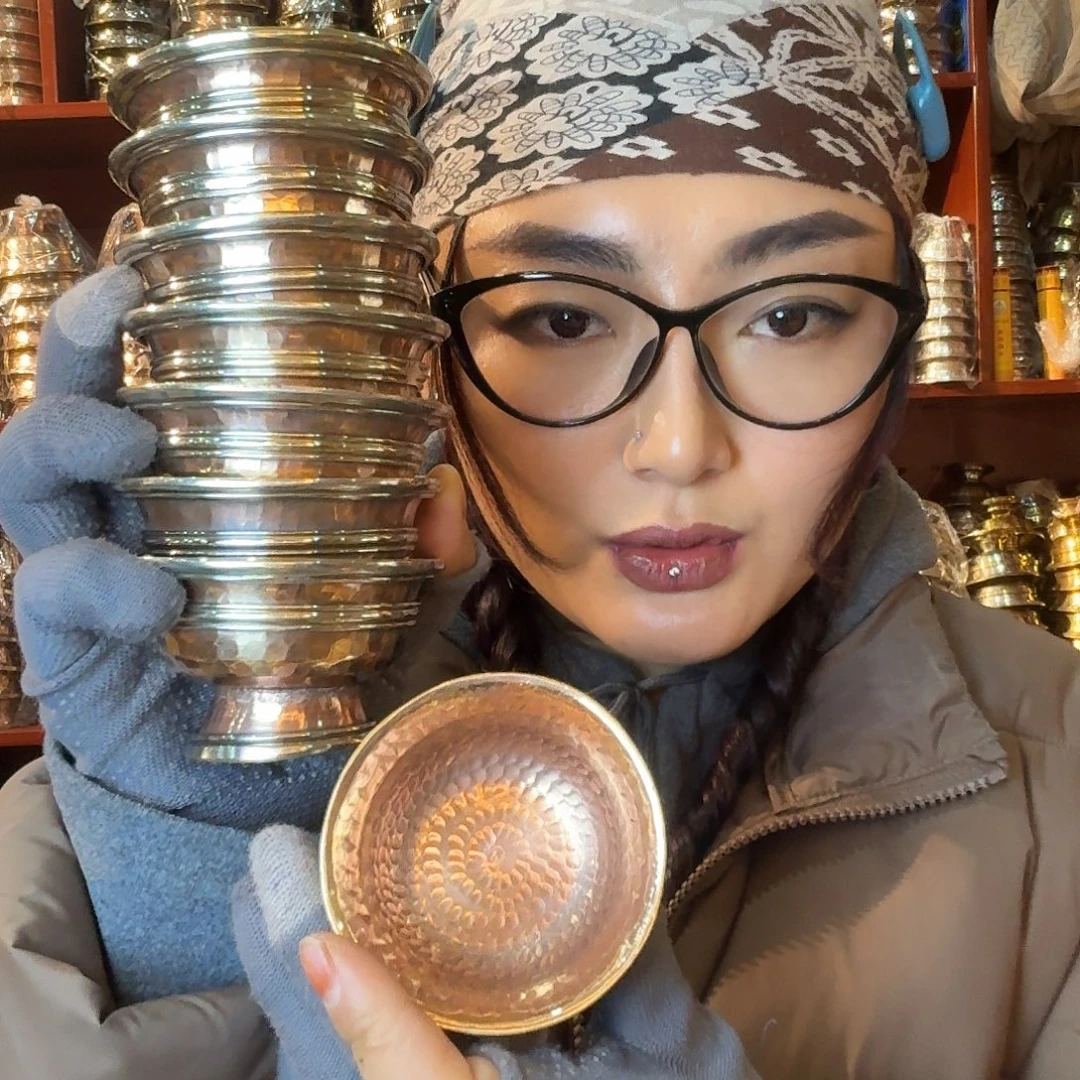 铜尼泊尔纯手工纯紫铜供水碗一套7个8cm