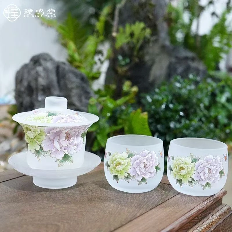 璞鸣堂-牡丹琉璃三才盖碗茶杯功夫茶具陶瓷407