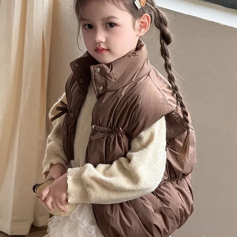 韩范女童棉马甲儿童秋冬外穿加厚夹棉坎肩男女宝宝蝴蝶结保暖马夹