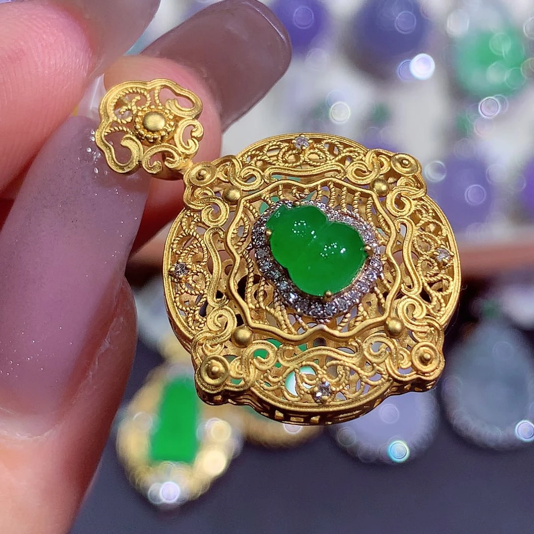 翡翠18K金镶嵌吊坠(不含链)