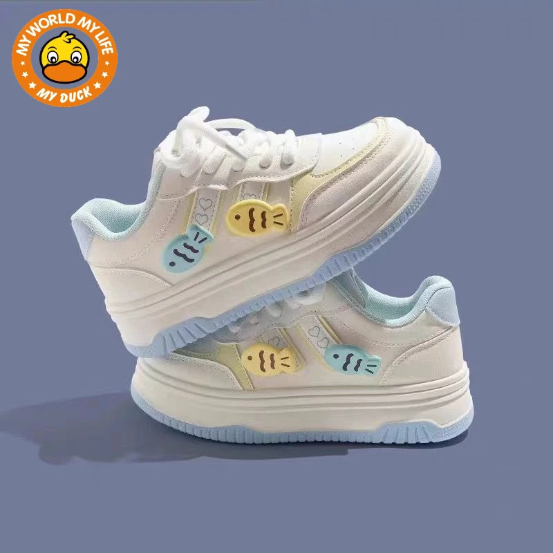 MYDUCK小黄鸭女童运动鞋2025新款春季儿童休闲板鞋中大童小白鞋子