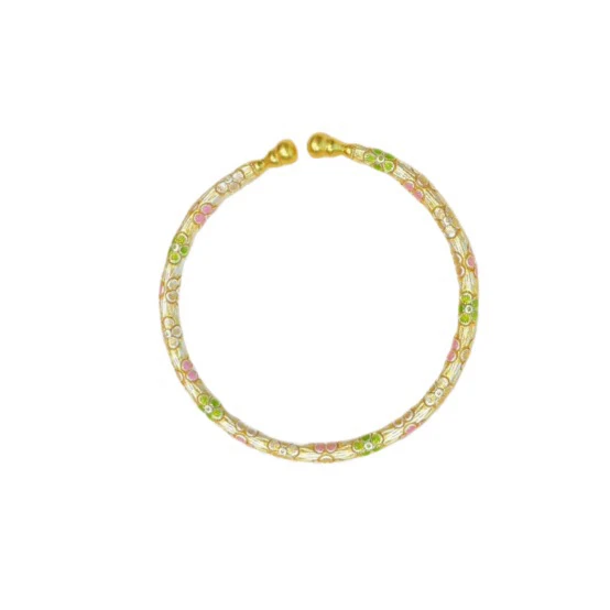 足银珐琅手镯 足银999.9描金珐琅葫芦头网红花朵手镯ins彩色约24g