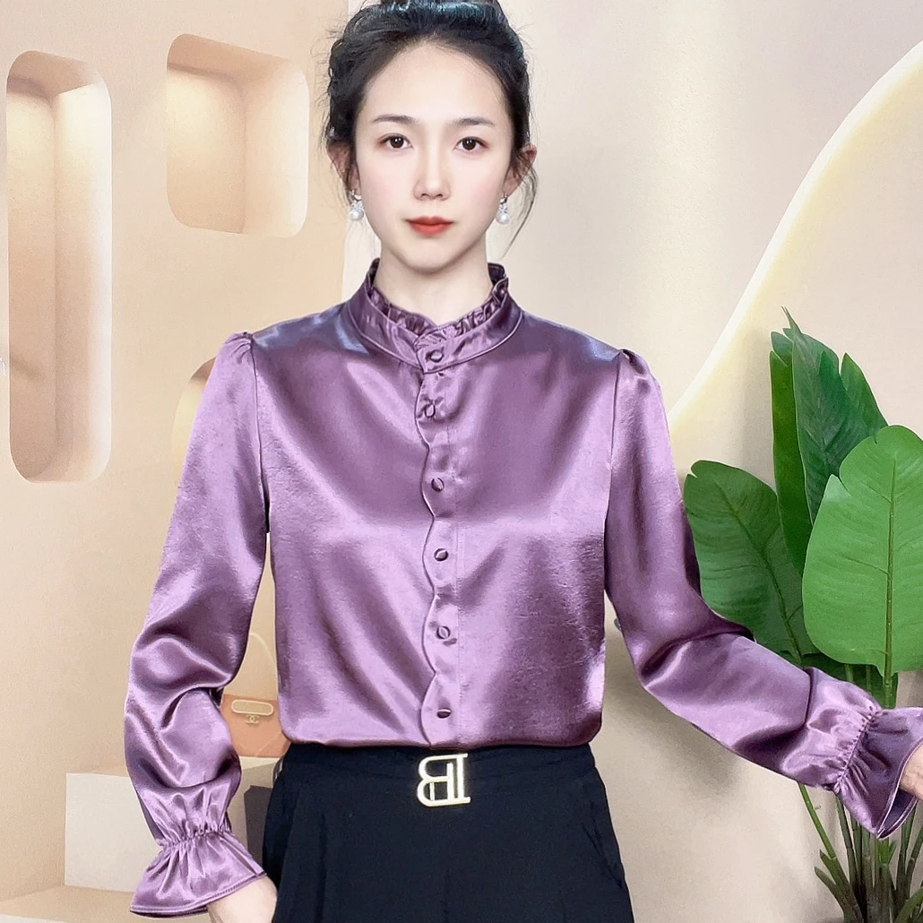 2025秋装新款衬衫女气质百搭时尚洋气长袖衬衣木耳边高级感上衣